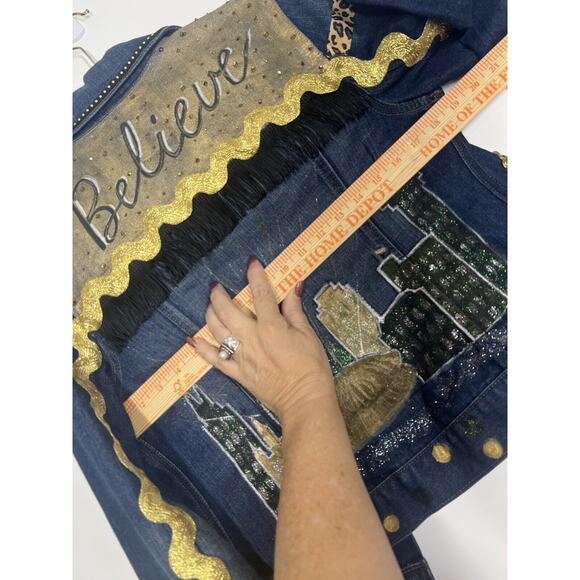 New Orleans Saints Fan Upcycled Denim Jacket Bling Handmade Designer Original - Picture 6 of 8
